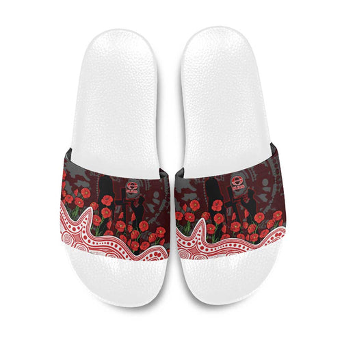 Gold Coast Suns ANZAC Day Slide Sandals Indigenous Dot Art with Poppy Flower Tribute