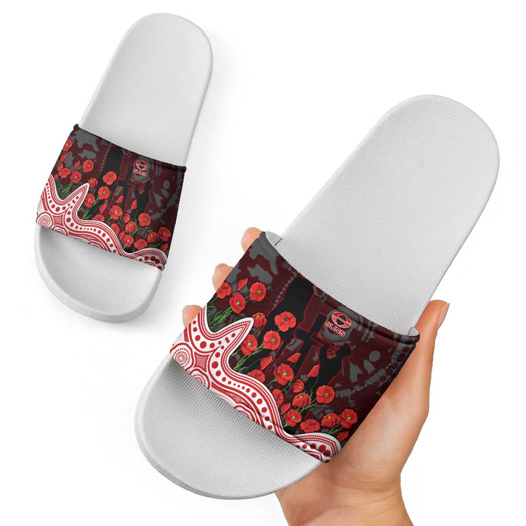 Gold Coast Suns ANZAC Day Slide Sandals Indigenous Dot Art with Poppy Flower Tribute