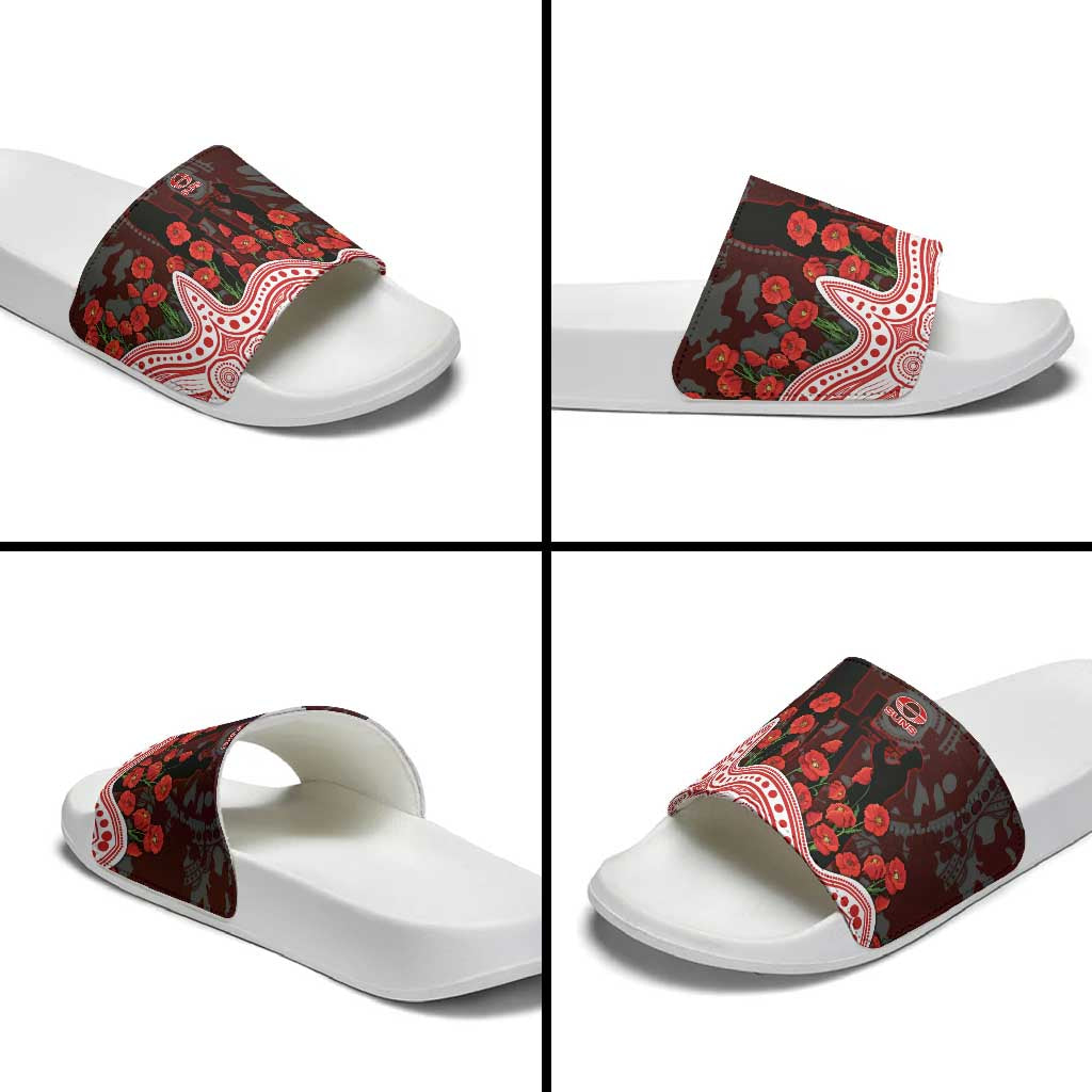 Gold Coast Suns ANZAC Day Slide Sandals Indigenous Dot Art with Poppy Flower Tribute