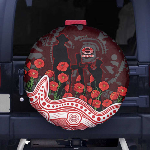 Gold Coast Suns ANZAC Day Spare Tire Cover Indigenous Dot Art with Poppy Flower Tribute
