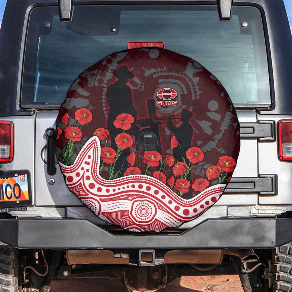 Gold Coast Suns ANZAC Day Spare Tire Cover Indigenous Dot Art with Poppy Flower Tribute