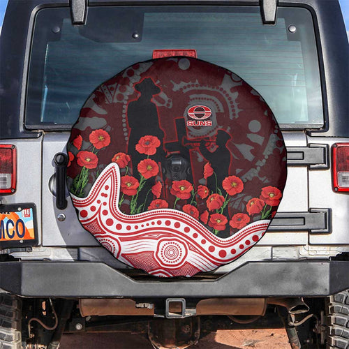 Gold Coast Suns ANZAC Day Spare Tire Cover Indigenous Dot Art with Poppy Flower Tribute
