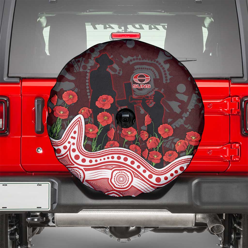 Gold Coast Suns ANZAC Day Spare Tire Cover Indigenous Dot Art with Poppy Flower Tribute