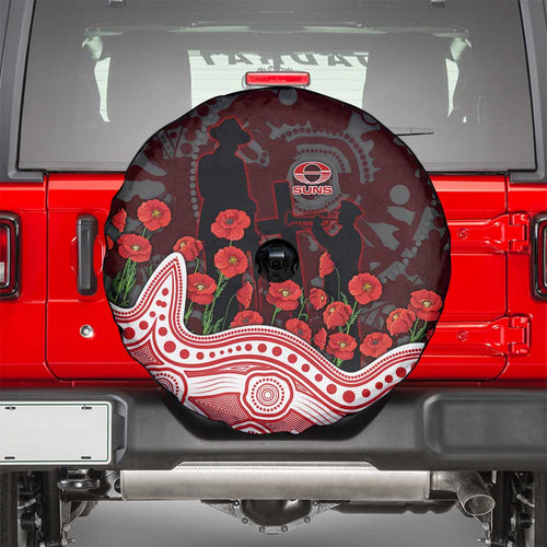 Gold Coast Suns ANZAC Day Spare Tire Cover Indigenous Dot Art with Poppy Flower Tribute