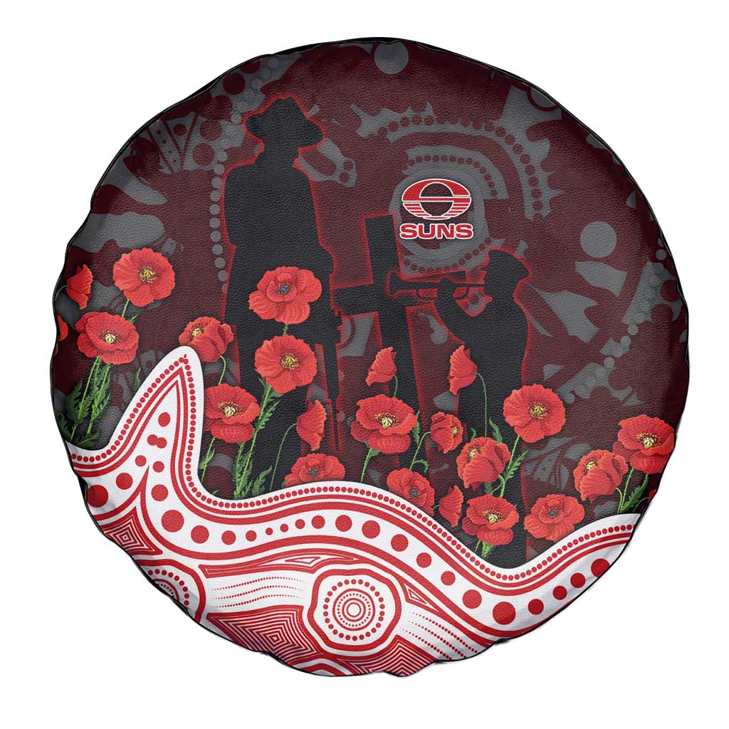 Gold Coast Suns ANZAC Day Spare Tire Cover Indigenous Dot Art with Poppy Flower Tribute