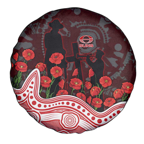 Gold Coast Suns ANZAC Day Spare Tire Cover Indigenous Dot Art with Poppy Flower Tribute
