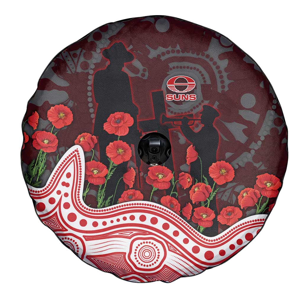 Gold Coast Suns ANZAC Day Spare Tire Cover Indigenous Dot Art with Poppy Flower Tribute