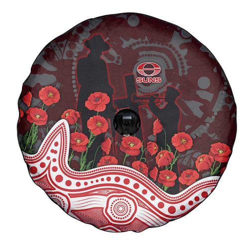 Gold Coast Suns ANZAC Day Spare Tire Cover Indigenous Dot Art with Poppy Flower Tribute