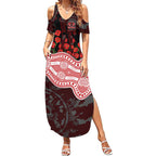 Gold Coast Suns ANZAC Day Summer Maxi Dress Indigenous Dot Art with Poppy Flower Tribute