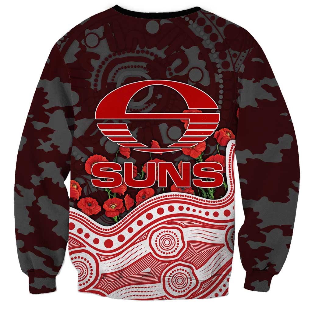 Gold Coast Suns ANZAC Day Sweatshirt Indigenous Dot Art with Poppy Flower Tribute