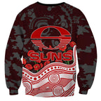 Gold Coast Suns ANZAC Day Sweatshirt Indigenous Dot Art with Poppy Flower Tribute