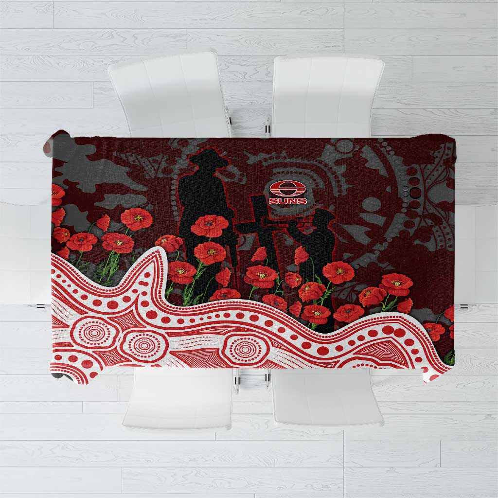 Gold Coast Suns ANZAC Day Tablecloth Indigenous Dot Art with Poppy Flower Tribute