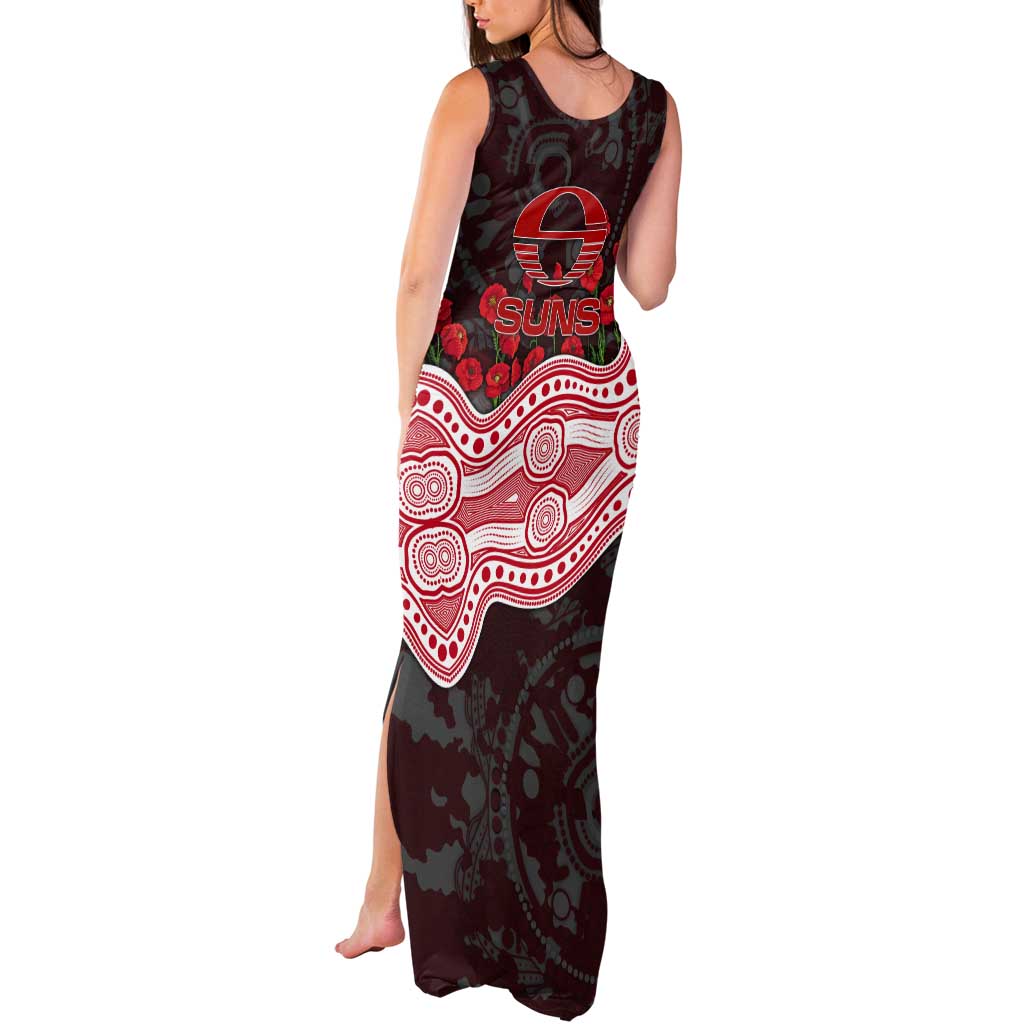 Gold Coast Suns ANZAC Day Tank Maxi Dress Indigenous Dot Art with Poppy Flower Tribute