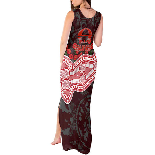 Gold Coast Suns ANZAC Day Tank Maxi Dress Indigenous Dot Art with Poppy Flower Tribute