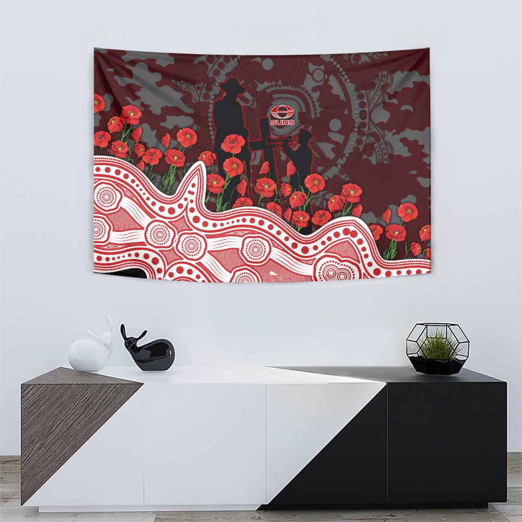 Gold Coast Suns ANZAC Day Tapestry Indigenous Dot Art with Poppy Flower Tribute