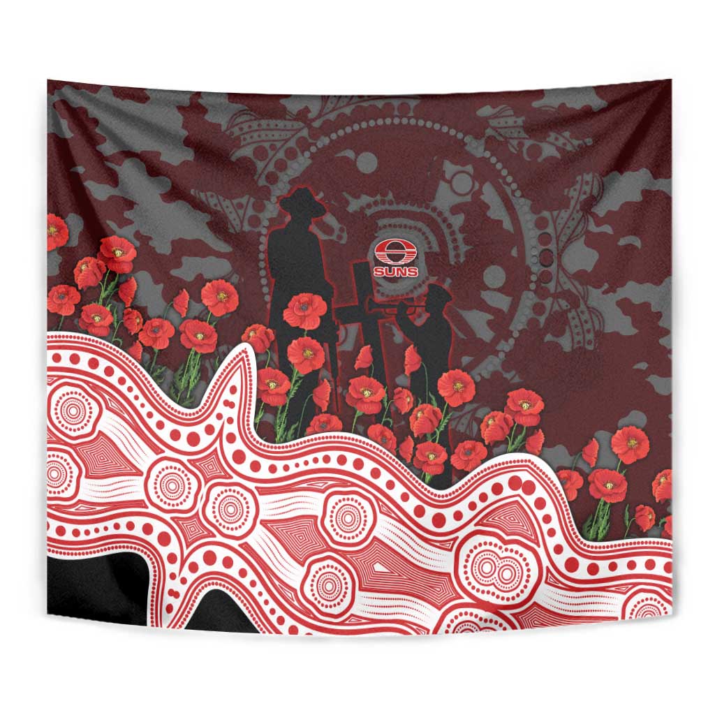 Gold Coast Suns ANZAC Day Tapestry Indigenous Dot Art with Poppy Flower Tribute