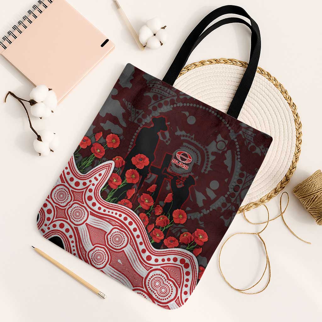 Gold Coast Suns ANZAC Day Tote Bag Indigenous Dot Art with Poppy Flower Tribute