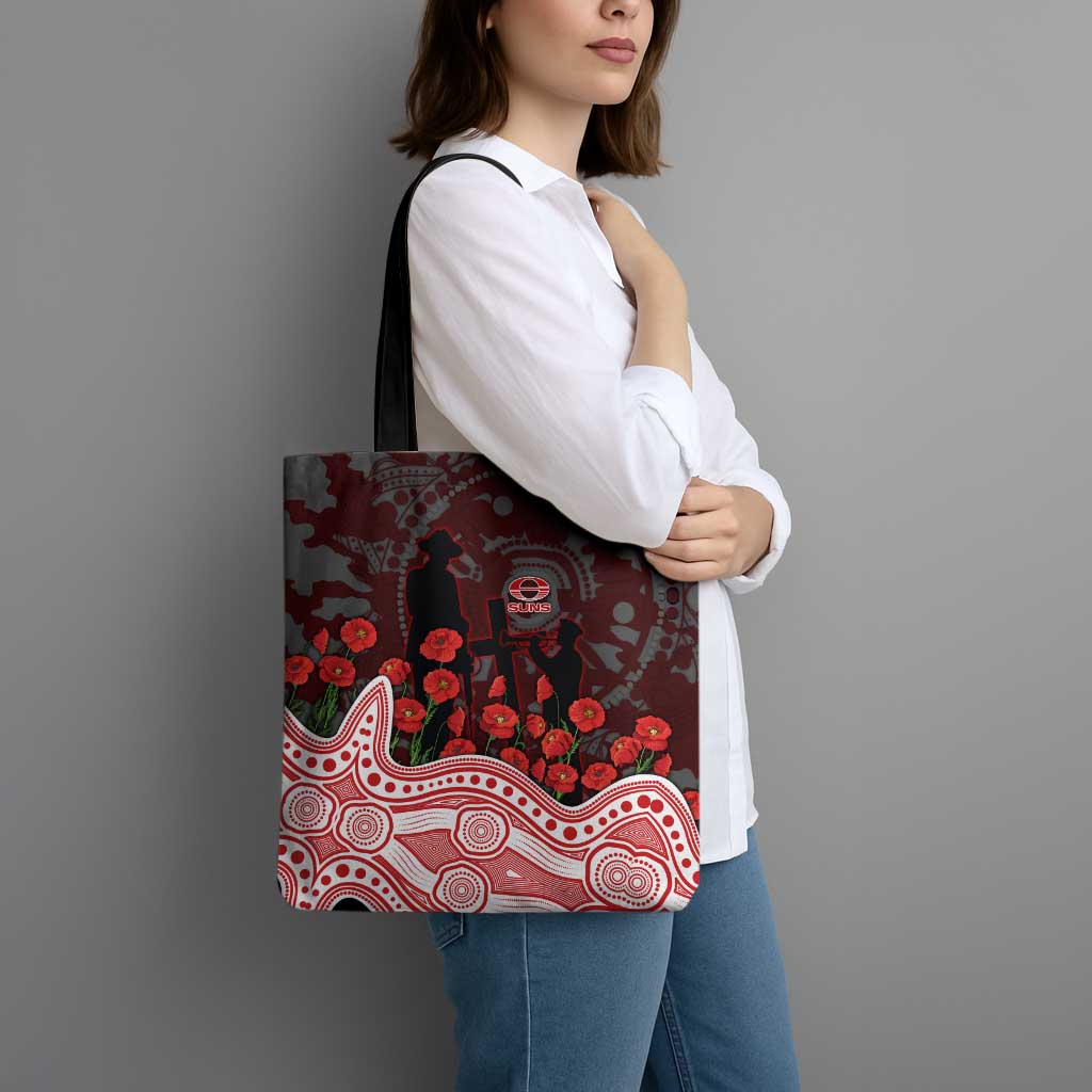 Gold Coast Suns ANZAC Day Tote Bag Indigenous Dot Art with Poppy Flower Tribute