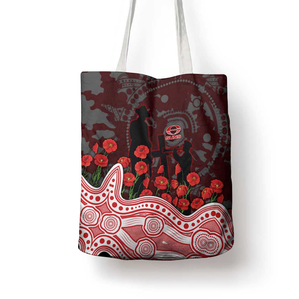 Gold Coast Suns ANZAC Day Tote Bag Indigenous Dot Art with Poppy Flower Tribute