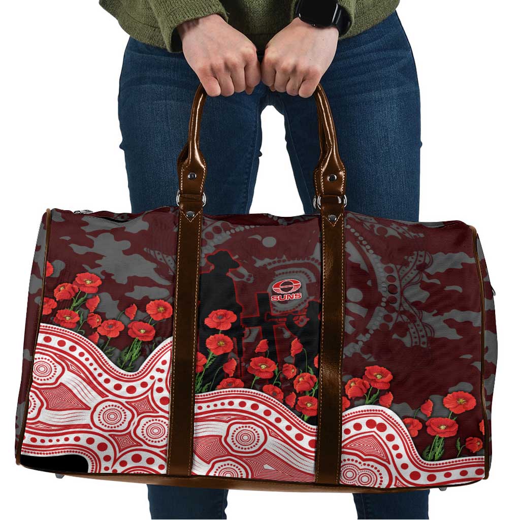 Gold Coast Suns ANZAC Day Travel Bag Indigenous Dot Art with Poppy Flower Tribute