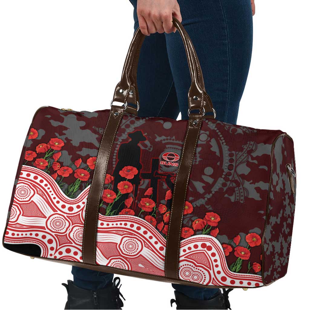 Gold Coast Suns ANZAC Day Travel Bag Indigenous Dot Art with Poppy Flower Tribute