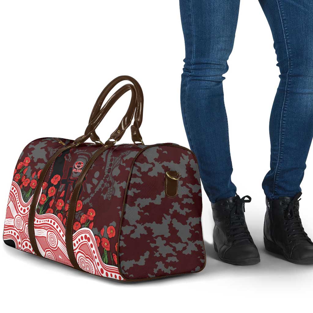 Gold Coast Suns ANZAC Day Travel Bag Indigenous Dot Art with Poppy Flower Tribute