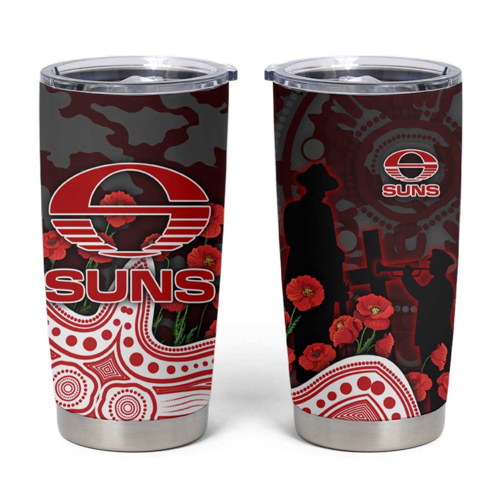 Gold Coast Suns ANZAC Day Tumbler Cup Indigenous Dot Art with Poppy Flower Tribute