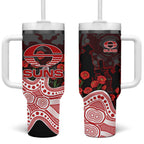 Gold Coast Suns ANZAC Day Tumbler With Handle Indigenous Dot Art with Poppy Flower Tribute