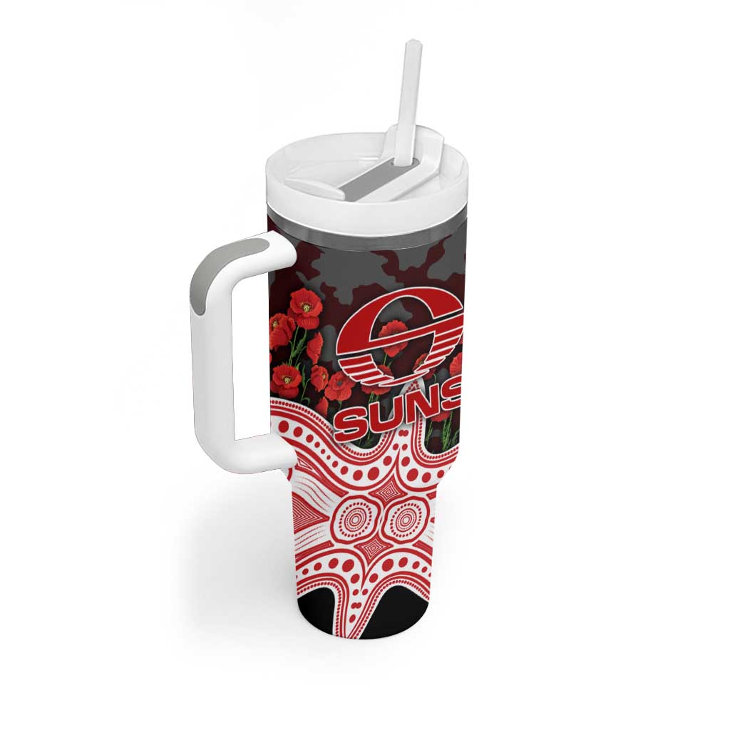 Gold Coast Suns ANZAC Day Tumbler With Handle Indigenous Dot Art with Poppy Flower Tribute