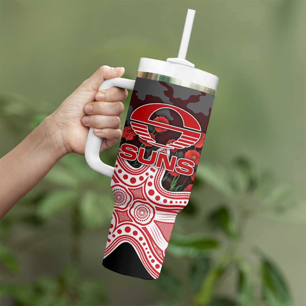 Gold Coast Suns ANZAC Day Tumbler With Handle Indigenous Dot Art with Poppy Flower Tribute
