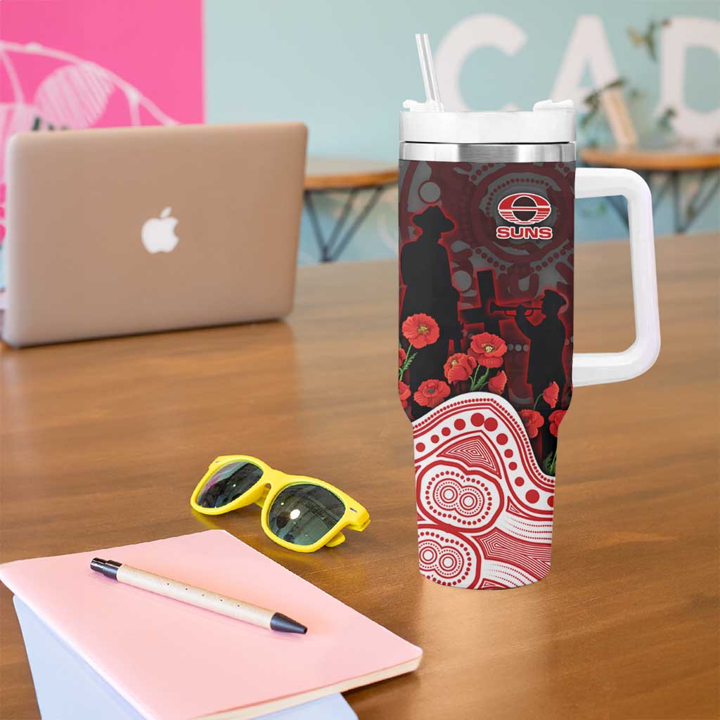 Gold Coast Suns ANZAC Day Tumbler With Handle Indigenous Dot Art with Poppy Flower Tribute