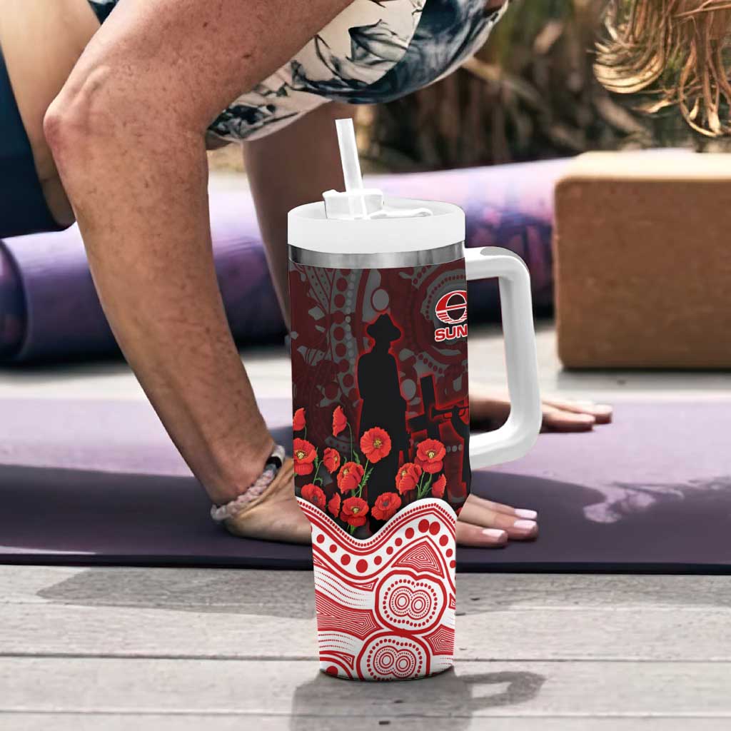 Gold Coast Suns ANZAC Day Tumbler With Handle Indigenous Dot Art with Poppy Flower Tribute
