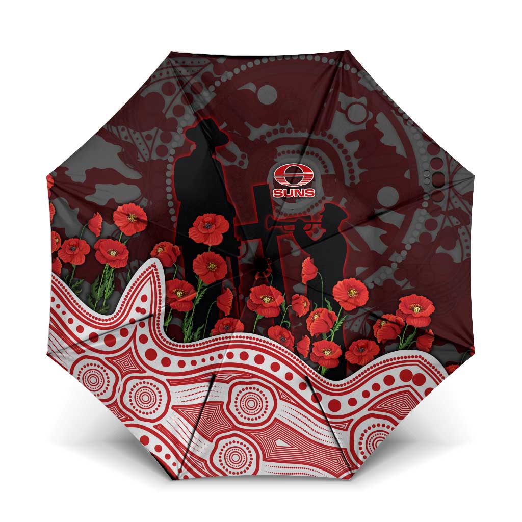 Gold Coast Suns ANZAC Day Umbrella Indigenous Dot Art with Poppy Flower Tribute