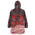 Gold Coast Suns ANZAC Day Wearable Blanket Hoodie Indigenous Dot Art with Poppy Flower Tribute