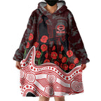 Gold Coast Suns ANZAC Day Wearable Blanket Hoodie Indigenous Dot Art with Poppy Flower Tribute