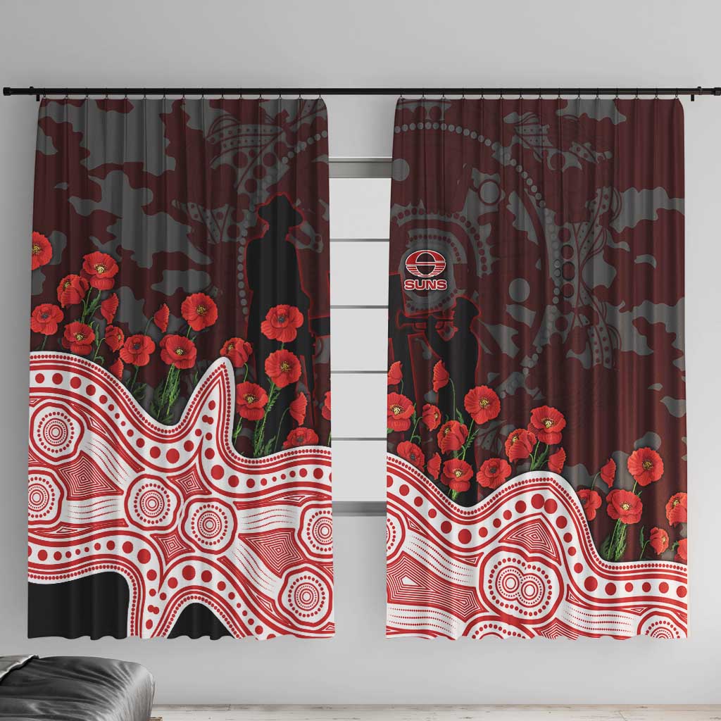 Gold Coast Suns ANZAC Day Window Curtain Indigenous Dot Art with Poppy Flower Tribute