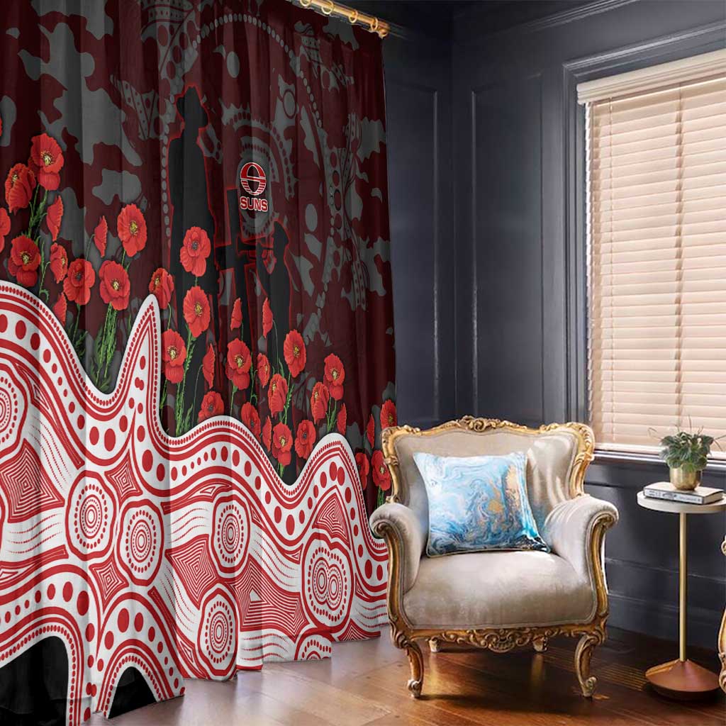 Gold Coast Suns ANZAC Day Window Curtain Indigenous Dot Art with Poppy Flower Tribute