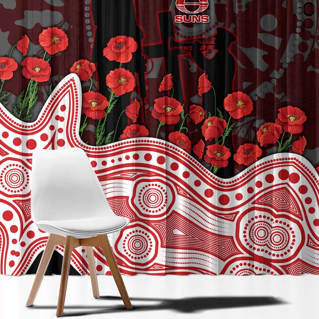 Gold Coast Suns ANZAC Day Window Curtain Indigenous Dot Art with Poppy Flower Tribute
