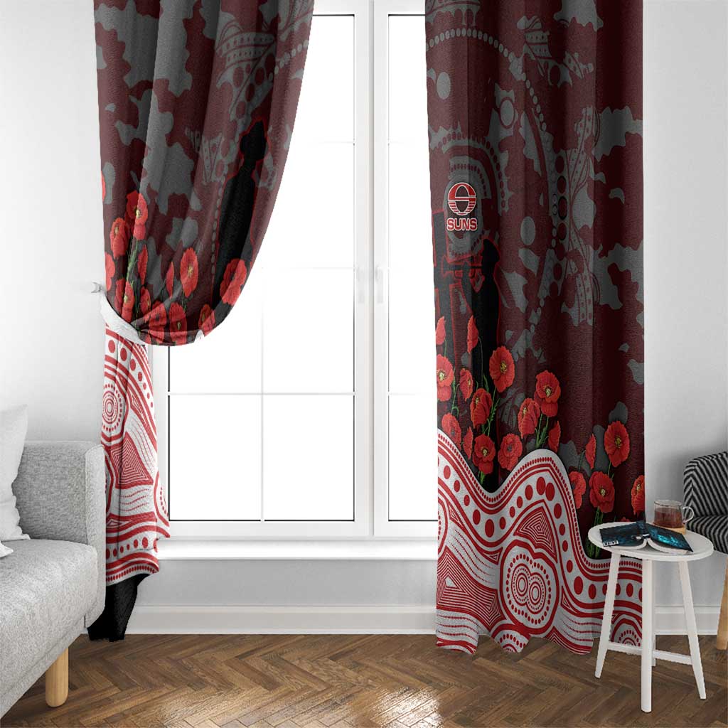 Gold Coast Suns ANZAC Day Window Curtain Indigenous Dot Art with Poppy Flower Tribute