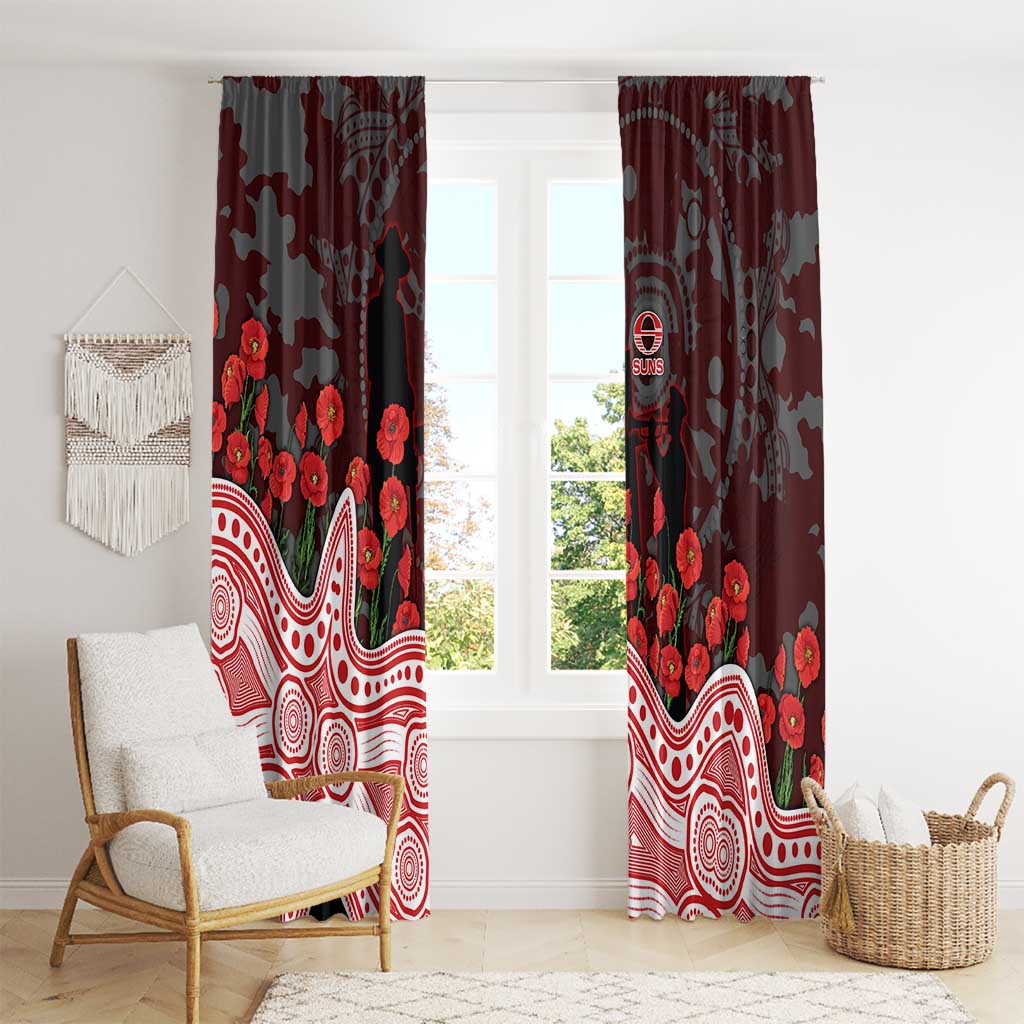 Gold Coast Suns ANZAC Day Window Curtain Indigenous Dot Art with Poppy Flower Tribute