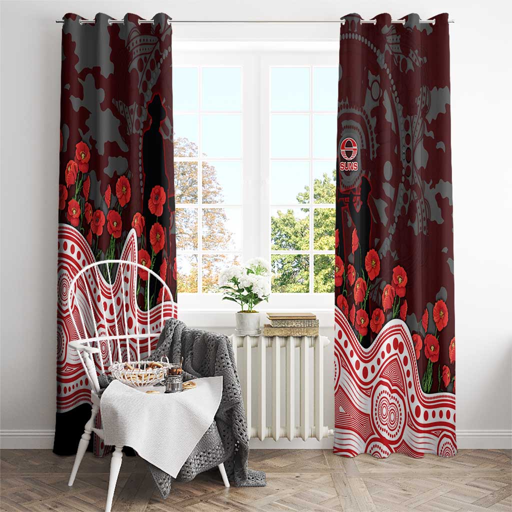 Gold Coast Suns ANZAC Day Window Curtain Indigenous Dot Art with Poppy Flower Tribute