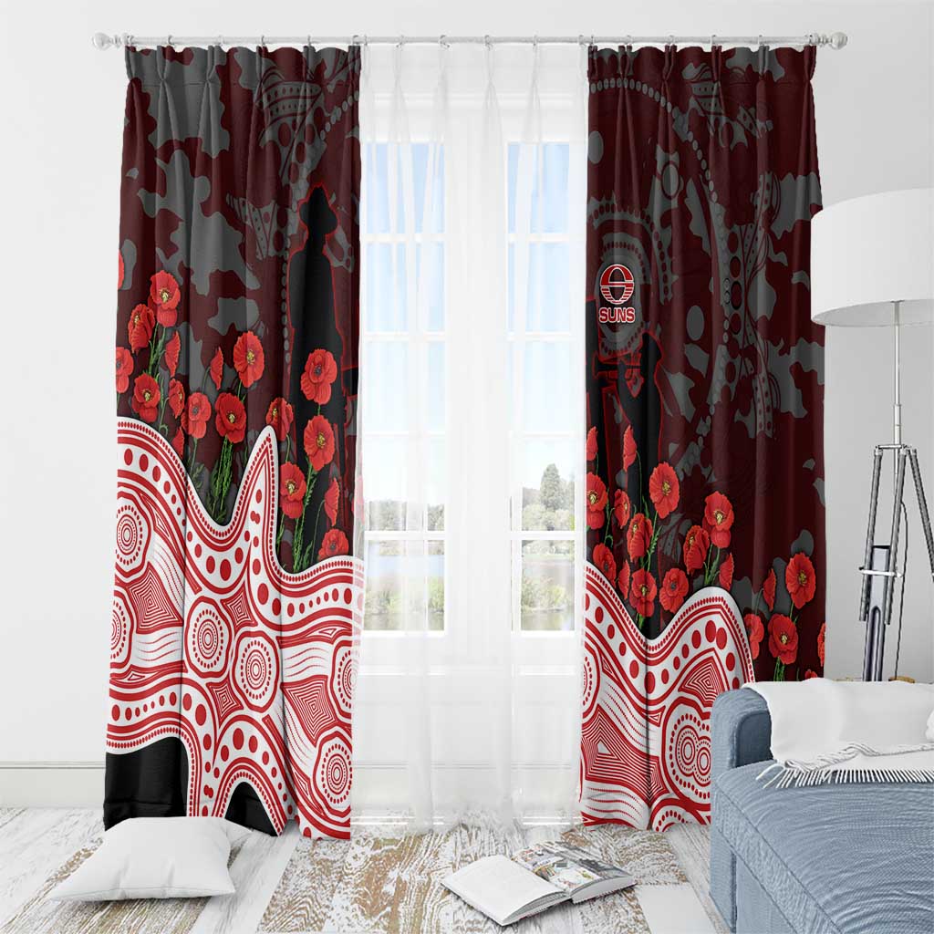 Gold Coast Suns ANZAC Day Window Curtain Indigenous Dot Art with Poppy Flower Tribute