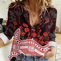 Gold Coast Suns ANZAC Day Women Casual Shirt Indigenous Dot Art with Poppy Flower Tribute