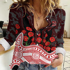 Gold Coast Suns ANZAC Day Women Casual Shirt Indigenous Dot Art with Poppy Flower Tribute