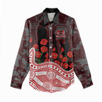 Gold Coast Suns ANZAC Day Women Casual Shirt Indigenous Dot Art with Poppy Flower Tribute