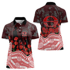 Gold Coast Suns ANZAC Day Women Polo Shirt Indigenous Dot Art with Poppy Flower Tribute