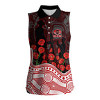 Gold Coast Suns ANZAC Day Women Sleeveless Polo Shirt Indigenous Dot Art with Poppy Flower Tribute