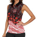Gold Coast Suns ANZAC Day Women Sleeveless Polo Shirt Indigenous Dot Art with Poppy Flower Tribute