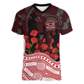 Gold Coast Suns ANZAC Day Women V-Neck T-Shirt Indigenous Dot Art with Poppy Flower Tribute