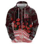 Gold Coast Suns ANZAC Day Zip Hoodie Indigenous Dot Art with Poppy Flower Tribute